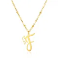 Detail of gold butterfly necklace with letter F pendant on satellite bead chain - Letter F Style