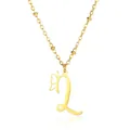 Macro shot of gold letter L pendant with butterfly wing detail on beaded cross chain - Letter L Style