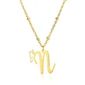 Detail of golden letter N pendant with hollow butterfly wing and beaded cable chain - Letter N Style