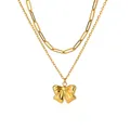 Detailansicht der doppellagigen goldenen Halskette mit Büroklammerkette und Schleife - Gold (N06951-Zweilagig)