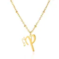 Close-up of golden stainless steel butterfly and letter P pendant on beaded chain - Letter P Style