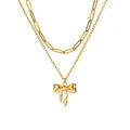 Detail der doppelten Goldkette mit Büroklammer-Design und poliertem Schleifen-Anhänger - Gold (N06949-Zweilagig)