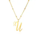 Macro detail of gold stainless steel necklace with letter U pendant and butterfly charm - Letter U Style