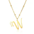 Macro view of gold butterfly and cursive letter W pendant on beaded chain - Letter W Style