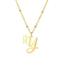 Close-up of golden letter y pendant with hollow butterfly and beaded chain detail - Letter Y Style