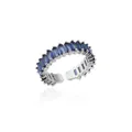 Macro shot of silver adjustable ring with rectangular blue zircon stones in pavé setting - Silver/Dark Blue (14)