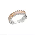 Detail of adjustable silver ring featuring rectangular baguette-cut champagne crystals - Silver/Champagne (20)