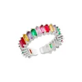 Detailed close-up of rainbow baguette cut cubic zirconia stones on open adjustable ring - Silver/Rainbow (21)
