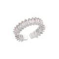 Macro shot of silver adjustable open ring with rectangular cut clear cubic zirconia stones - Silver/Clear (22)