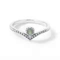 Bohemian silver V-shaped wishbone ring featuring a round moonstone and milgrain edges - V-shaped Beaded Light Green Gemstone Style (JZ807S-T)