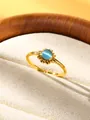 Adjustable golden sunflower ring featuring a central blue moonstone setting - Sunflower Blue Cat Eye Stone Style (JZ814G-T)