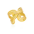Detailed view of layered gold-tone stainless steel ring with a twisted knot design - Woven Hollow Style