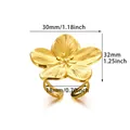 French vintage gold flower stainless steel open ring with textured petals and size specs - Gold Flower Ring