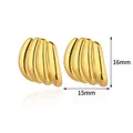 Dettaglio orecchini a perno in acciaio dorato con dimensioni di 16 mm di altezza e 15 mm di larghezza - Stile Ventaglio a Righe Verticali 3D (E4812G)