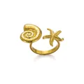 Detalle de texturas de estrella de mar y caracola en oro de 18k sobre el anillo abierto - Concha Estrella de mar / Dorado