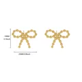 Detailed view of gold bow knot earrings with textured metallic bead surface finish - Beaded Bow Knot (G126316) / Gold