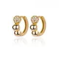 Golden sphere drop hoop earrings with sparkling zircon pave and polished mirror finish - Micro-pave Sphere and Metal Ball Combination (G123124G-13) / 18K Gold / Gold