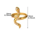 Detail showing dimensions of 18mm golden snake ring with white zircon stone inlay - Snake White Rhinestone Style (G8316974G-1)