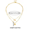 Collana dorata a due strati con ciondoli a stella marina e conchiglia marina - Collana a Doppio Strato Stella Marina Conchiglia 0521