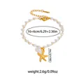 Bracciale con stella marina dorata e perle in acciaio inossidabile con moschettone - Bracciale di Perle Artificiali Stella Marina 0196
