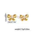 Golden bow pearl earrings with detailed dimensions and weight for women's jewelry - Bowknot Pearl Stud Earrings (TYE1260)