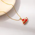 Elegant gold-tone necklace featuring a red sun hat pendant with pearls and a white bow - Red Style (0533)