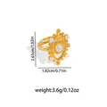Bohemian gold relief ring with white faux pearls and adjustable open band design - Eye Pearl Ring (TYR1580)