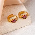 Gold titanium steel hoop earrings with deep red zircon stones in geometric settings - Red Eye Style (1415)