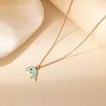 Collier pendentif dauphin doré avec émail bleu ciel et fine chaîne pour femme - Dauphin Bleu