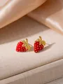 Orecchini a perno a fragola in acciaio inossidabile dorato con smalto rosso elegante - Stile Fragola Rossa (1524)