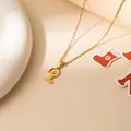 Collier en acier inoxydable doré avec pendentif festif en émail en forme de bonnet de Noël - Père Noël Lettre I (0640)