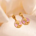 Vintage French gold earrings with purple enamel and embossed queen portrait - Purple (1608)