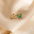 Adjustable golden twisted ring with pink and green zircon butterfly crystals for women - Green Butterfly Style (1666)