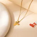 Collier en acier inoxydable doré avec pendentif lettre V festif et motif Père Noël - Père Noël Lettre V (0653)