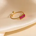 Adjustable gold open ring featuring four marquise-cut pink zircon stones on satin - Pink Band Style (1670)