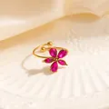 Elegant gold-plated open ring with rose pink zircon flower petals for women - Pink Five-Petal Flower (1673)