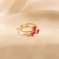 Adjustable gold ring featuring three magenta teardrop zircons in a clover shape - Pink Three-Drop Style (1656)
