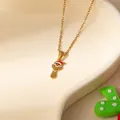 Collier en acier doré avec pendentif bonhomme de pain d'épices et bonnet de Noël - Père Noël Lettre Y (0656)