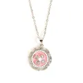 Collier en acier inoxydable avec rose peinte en rose et bordure de perles douces - Style Perle Floral Rose Argenté (TYGN0244)