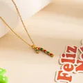 Collier doré en acier inoxydable avec pendentif sucre d'orge en émail rouge et vert - Collier Sucre d'Orge Multicolore 0786