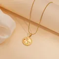 Golden zodiac necklace with circular pendant, snake chain and colorful enamel stars - Pisces