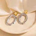 Boucles d'oreilles géométriques bicolores minimalistes or et argent au fini miroir - Or Argent Grande Ellipse (1750)