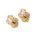 Irregular wavy titanium steel studs with pink marble texture in golden finish - Gold + Pink