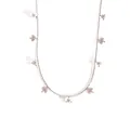 Silver stainless steel necklace featuring hollow tree charms and white floral pendants - Tree of Life Flower Style (0270) - Silver