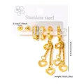 Parure de boucles d'oreilles dorées en acier inoxydable avec glands coeur et clous - Ensemble Boucles d'Oreilles Cœur Strass 0602