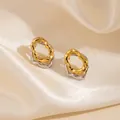 Orecchini a onde irregolari in acciaio inossidabile bicolore oro e argento di lusso - Orecchini a Bottone Geometrici Cavi Oro Argento (1746)