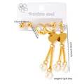 Ensemble de trois paires de boucles d'oreilles dorées en acier avec perles et glands - Ensemble Clous d'Oreilles Cœur Perle Artificielle 0606