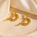 Orecchini a cerchio minimalisti bicolore in acciaio inossidabile dorato per donna - Orecchini a Bottone Geometrici a C Oro (1748)