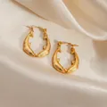 Golden titanium steel twist stud earrings in a creative fish shape with scale details - Dolphin Hoop Earrings 0258