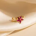Exquisite gold open flower ring with pink marquise zircon petals for women - Pink Flower Style (1643)